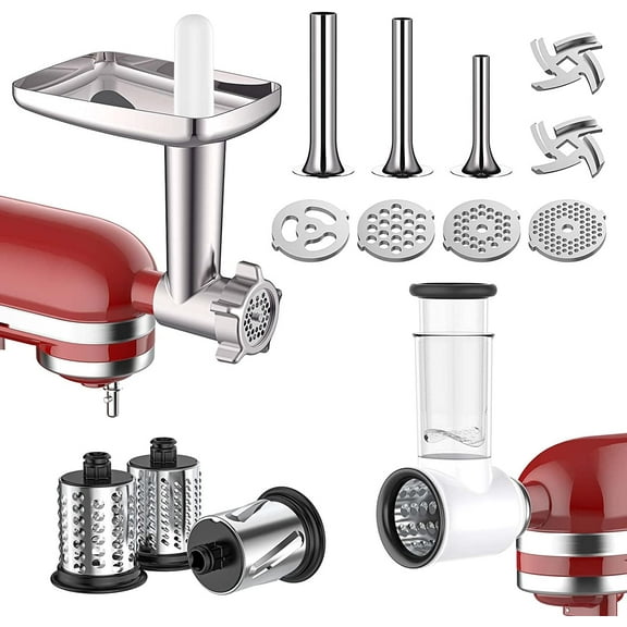 Meat Grinder & Slicer Shredder Attachments for KitchenAid Stand Mixer, Meat Grinder with Sausage Stuffer Tubesand and Slicer Shredder Set, 2 Pcs Attachment Set for KitchenAid Mixers
