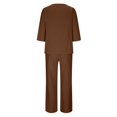 thumbnail image 4 of cfhntfmh Cotton Linen Sets for Women 2 Piece Outfits Lounge 3/4 Sleeve Basic Tops Fall Solid Color Plus Size Long Pants, 4 of 6