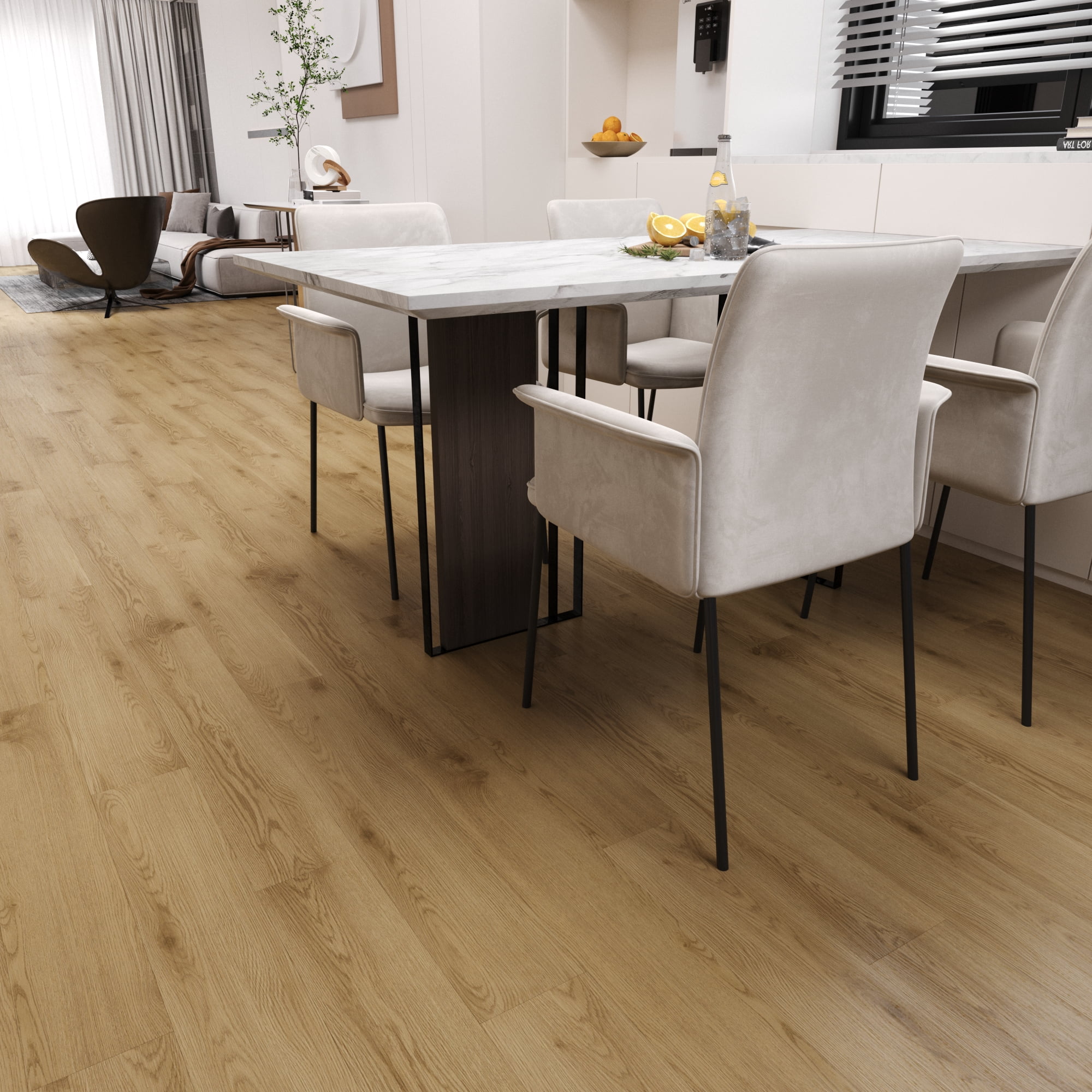 Peel and Stick Floor Tile Waterproof Light Oak Vinyl Flooring 36-Pack 54 Sq.Ft, DIY Self Adhesive Wood Plank for Bedroom, Kitchen, Living Room