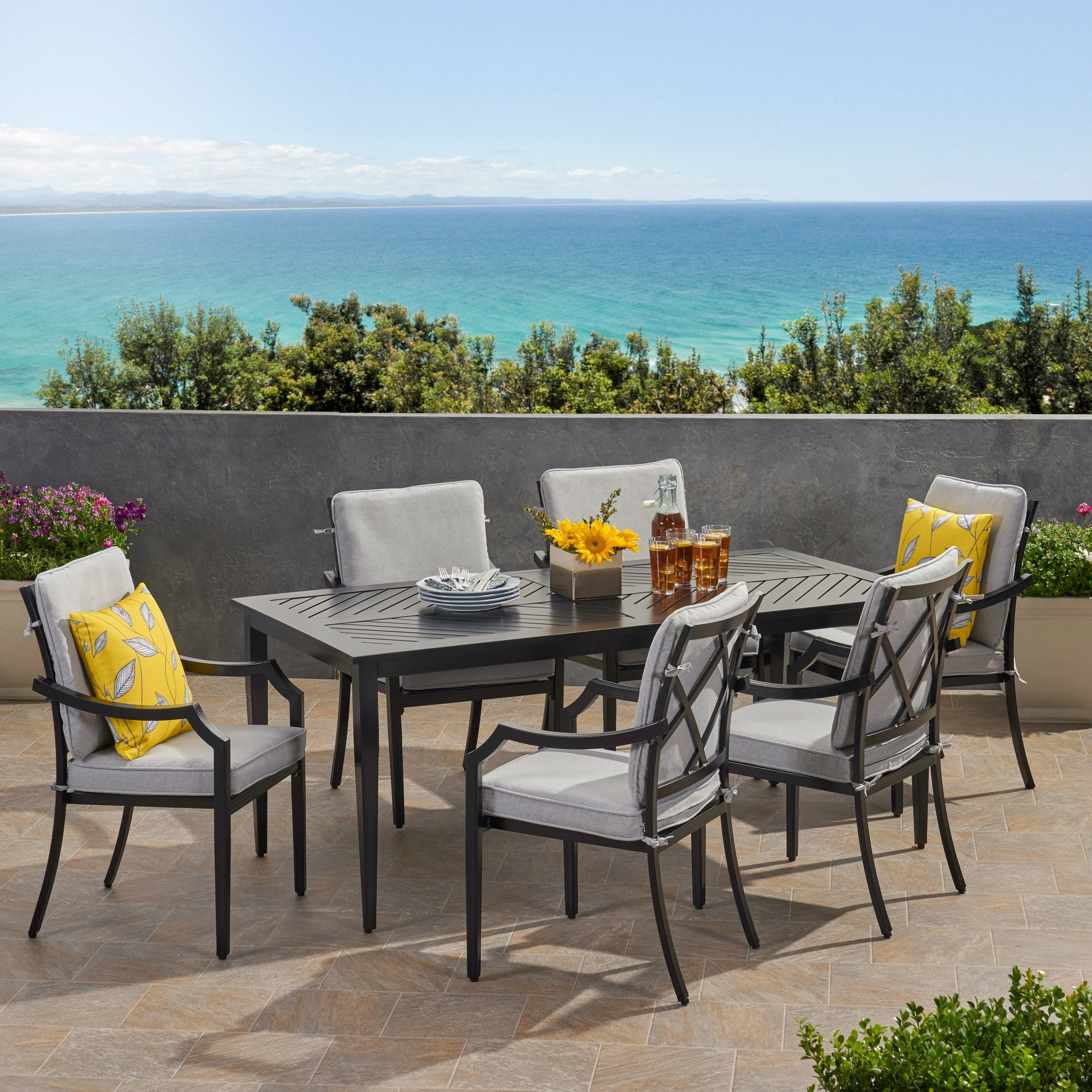 1.5 m santos 6 seat charcoal aluminium outdoor dining set