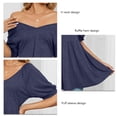 thumbnail image 6 of Women Summer Loose Top Mid Length Puff Sleeve V Neck Ruffle Hem Blouse for Female Navy Blue S, 6 of 7