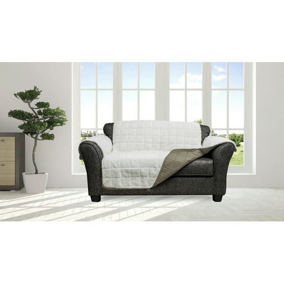 Jeremy Sherpa Reversible Water Resistant Loveseat Cover in Taupe