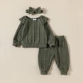 thumbnail image 6 of Coerni Toddler Baby Girl Clothes 3 6 9 12 18 24 Months Fall Outfits Solid Long Sleeve Sweatshirt Tops + Pants + Headwear Set, 6 of 7