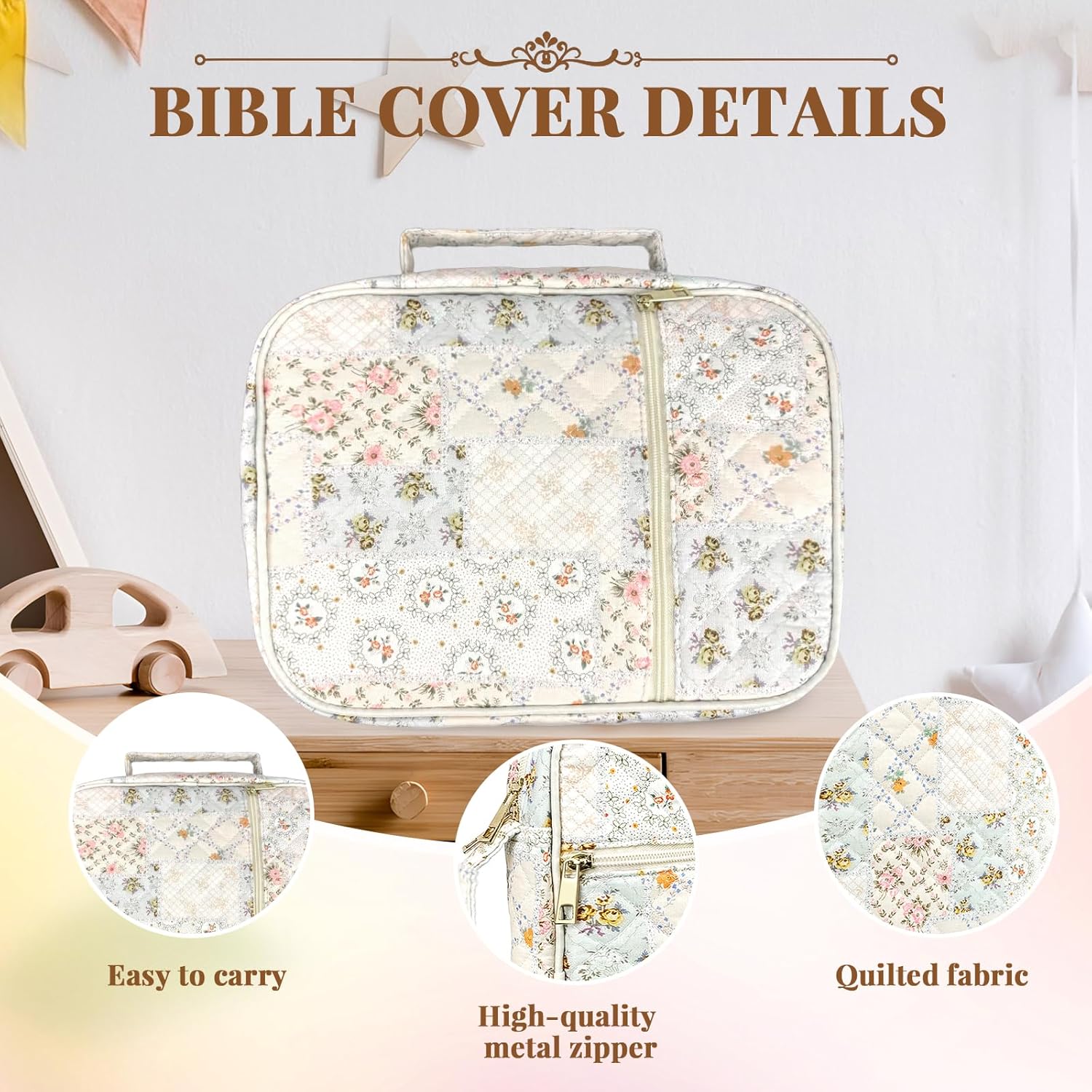 Bible Cover Case for Women,Bible Study Supplies Accessories,Bible Journaling Kit,Pink Flower Carrying Case with Highlighters - Spliced Flower