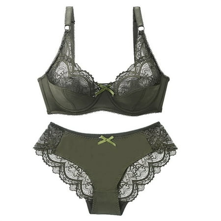Pavied Bikini Sets for Women Push Up Bras for Women Bra And Panty Sets Lace Bras 2 Pieces Suit Thin Comfortable Breathable Base Set Seamless Underwear Women S Underwear And Bras Green 95C
