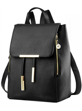 COOFIT Black Faux Leather Backpack for Women Schoolbag Casual