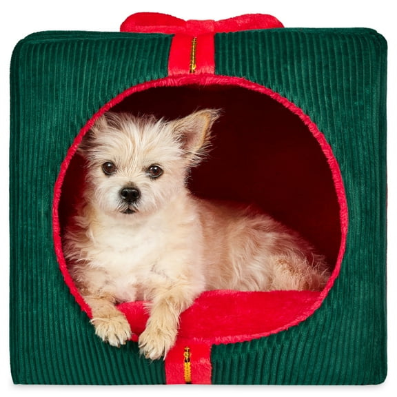 Vibrant Life Christmas Gift Small Holiday Pet Bed, Red and Green, 16" x 15" x 16"