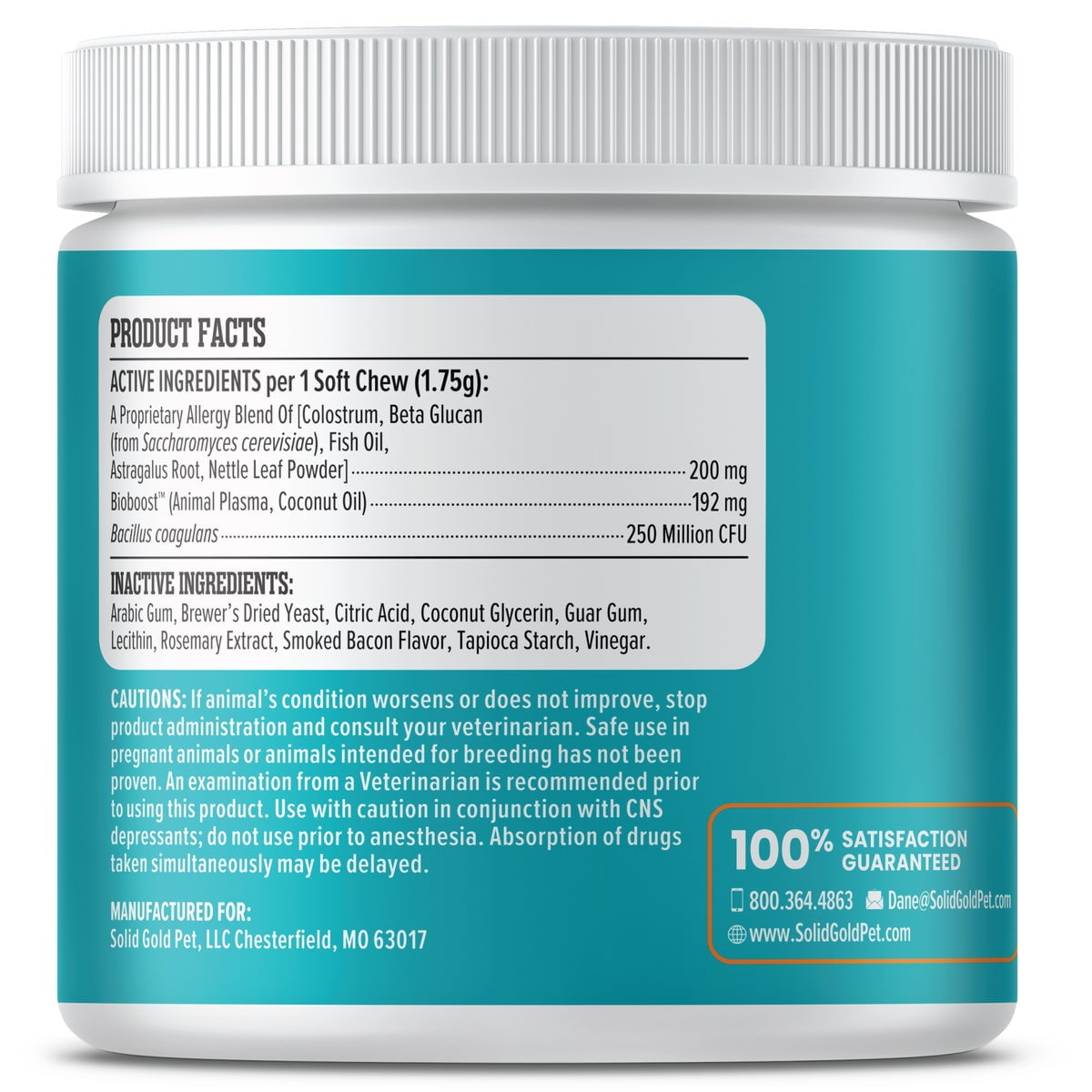Solid Gold Pet Pal-lergy Pro, Allergy Supplement for Dogs, for Seasonal Allergies, Bacon Flavor 120 ct