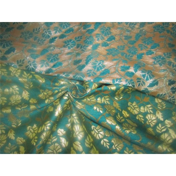 Reversible Brocade fabric Green x metallic gold color 44quot; wide