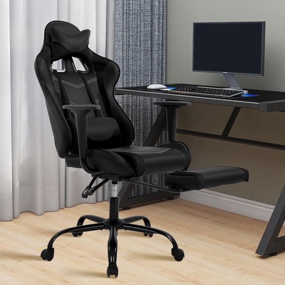 XF XINFENG PC Gaming Chair with Footrest & Lumbar Support, Ergonomic High Back Computer Desk Chair Adjustable Racing Style Video Game Chair Reclining Chair, Black