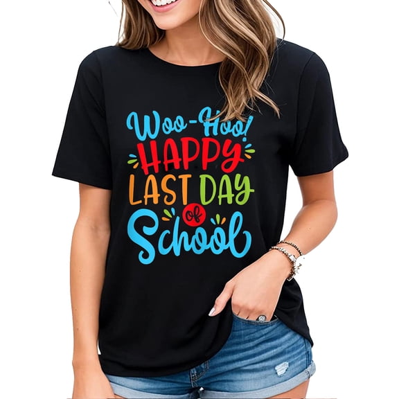 Woo Hoo Happy Last Day of School Shirt Fun Teacher Student Graduation Gifts Casual Short Sleeve Tops Black 2X-Large