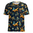 thumbnail image 5 of Excavator Construction Vehicle Truck Womens Tops Women's Fashion Casual Short Sleeve Flower Print Round Neck Pullover Top Blouse, 5 of 6