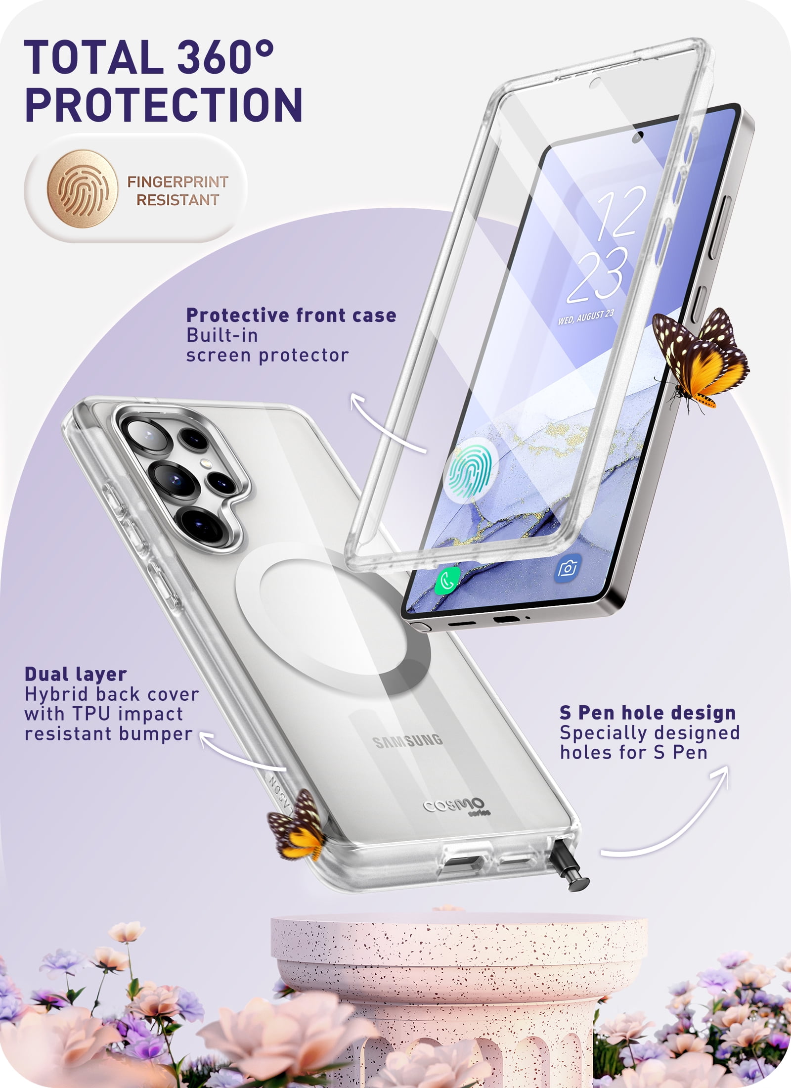 i-Blason Cosmo for Samsung Galaxy S25 Ultra Case MagSafe with Built-in Screen Protector [Support Fingerprint ID & Wireless Charger] Full-Body Slim Magnetic Phone Case Cover for S25 Ultra, Clear