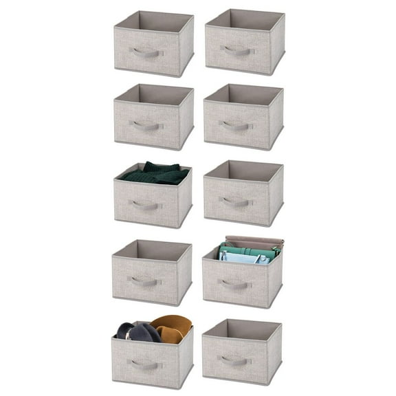 mDesign Foldable Fabric Bin for Cube Organizer - 10 Pack - Linen/Tan