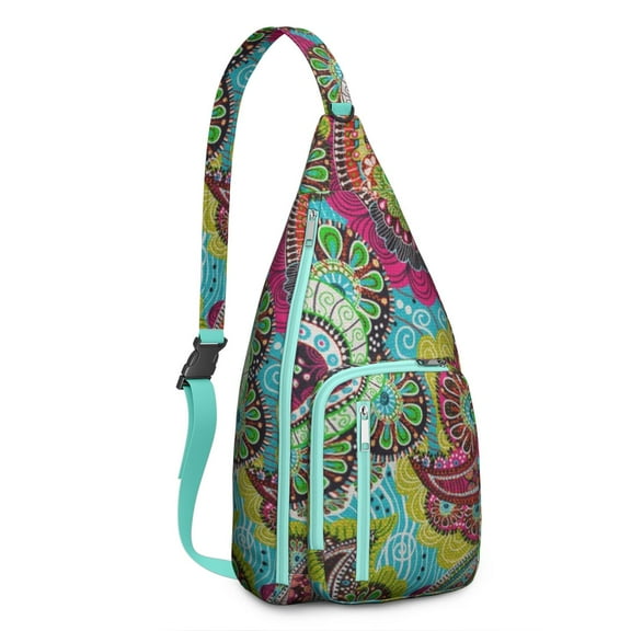 Vintage Paisley Print Sling Bag - Bohemian Floral Pattern Crossbody Backpack for Women, Colorful Ethnic Design Shoulder Bag (Convertible Strap)