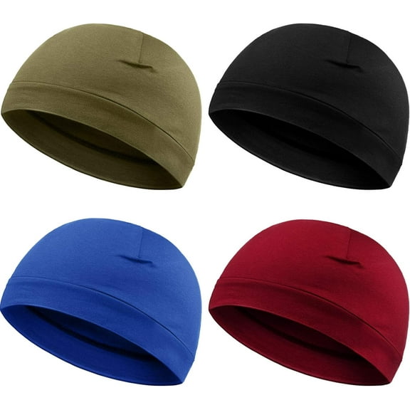 WSNIJFU 4 Pieces Men Skull Caps Soft Cotton Beanie Hats Stretchy Helmet Liner Multifunctional Headwear for Men Women