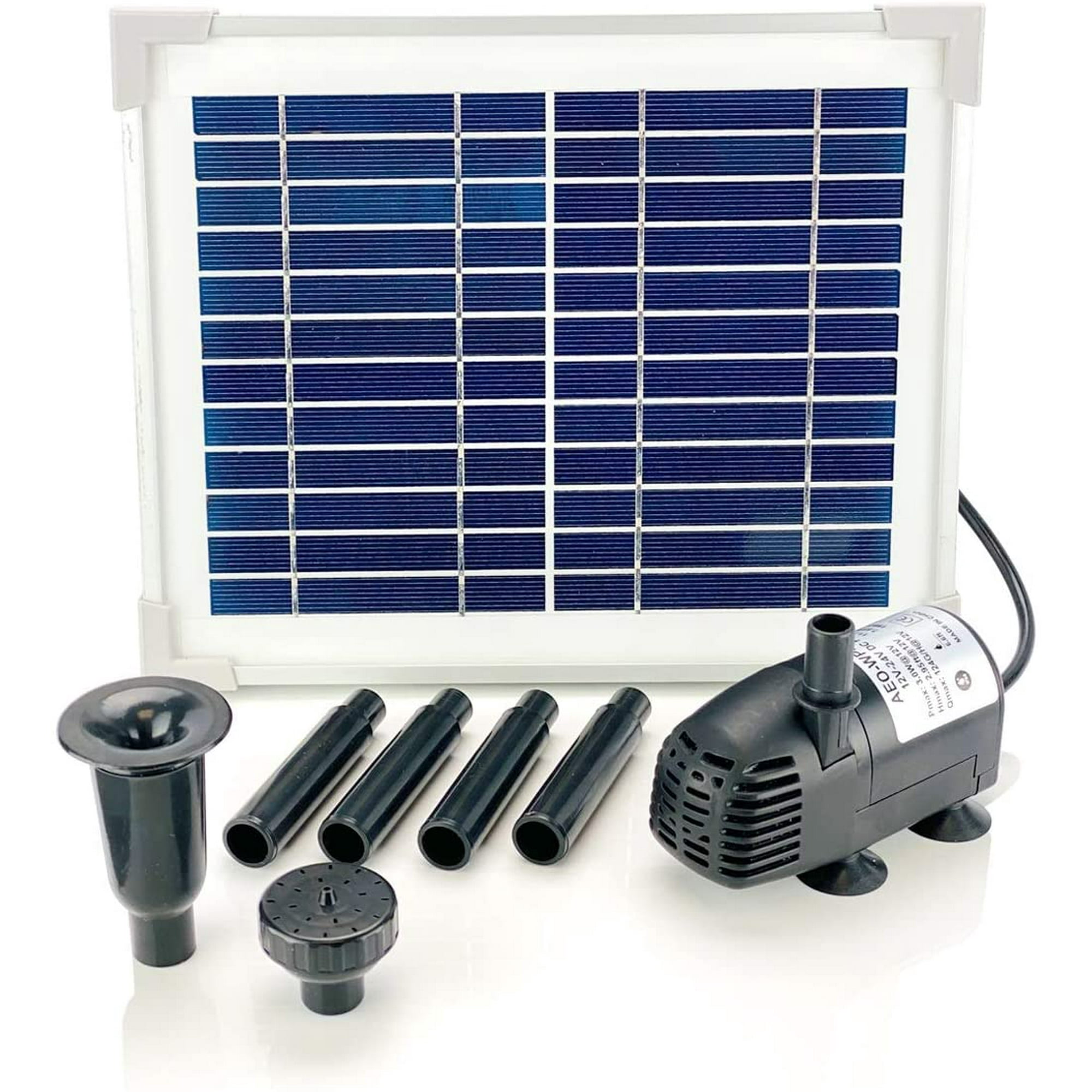 AEO Solar Water Pump Kit: 12V DC Brushless Submersible 124GpH Water Pump w/  5W Solar Panel for Bird Bath, Fish Tank, Small Pond, Garden Decoration,  Water Circulation for Oxygen (No Backup Battery) -