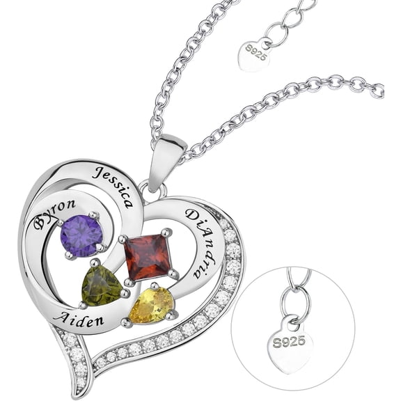 Custom Sterling Silver Birthstone Necklace for Women Personalized Mother Necklace with 1-5 Birthstones and Names Ideal Gift for Christmas Mothers Day