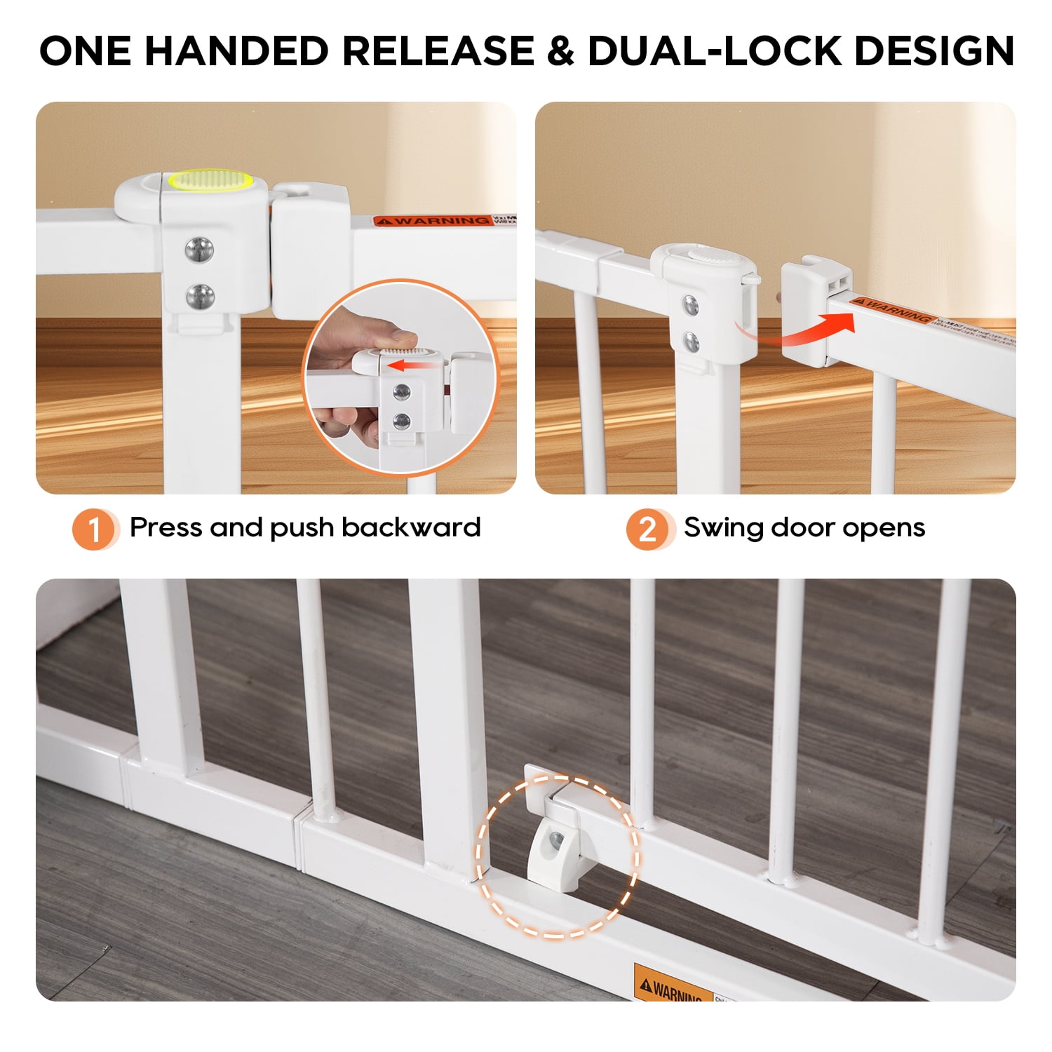 NiamVelo 30"Tall Dog Gate for Stairs and Doorways Walk-Through Pet Gate Indoor Safety Gate for Pets Adjustable Width 28.5"–39.7" Pressure or Hardware Mounted Auto Close Walk-Thru Door （White）