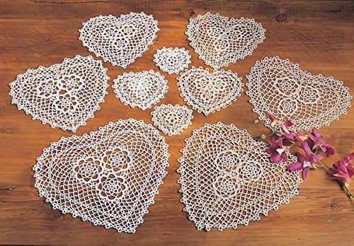 TWO Chic Hand Crochet Heart Shape Cotton Doily White 6" 