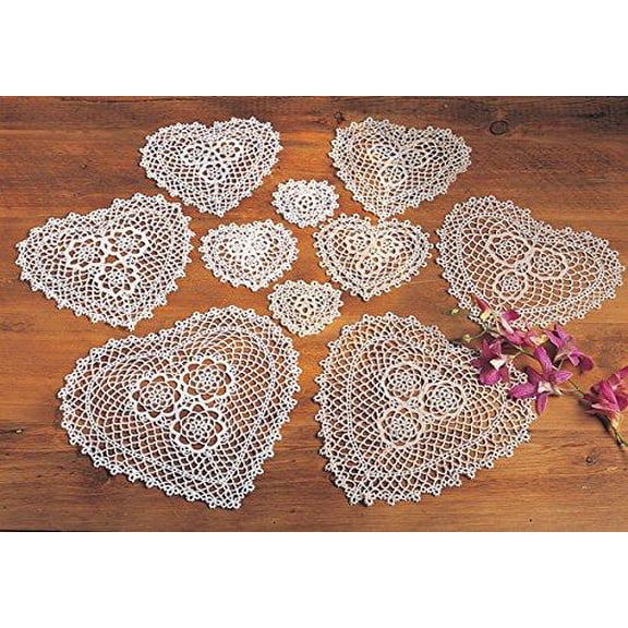 Fennco Styles Handmade All-Over Tatting Lace Heart Shaped Dolily 100% Cotton - Set of 4 (10" Heart Doily, Ecru)