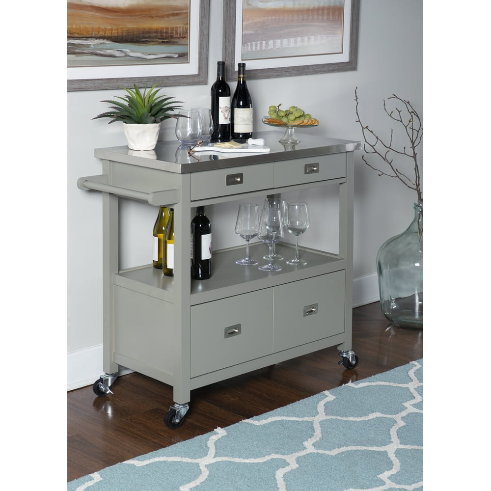 Linon Sydney Wood Kitchen Cart Island, 36" Tall, Gray Finish with