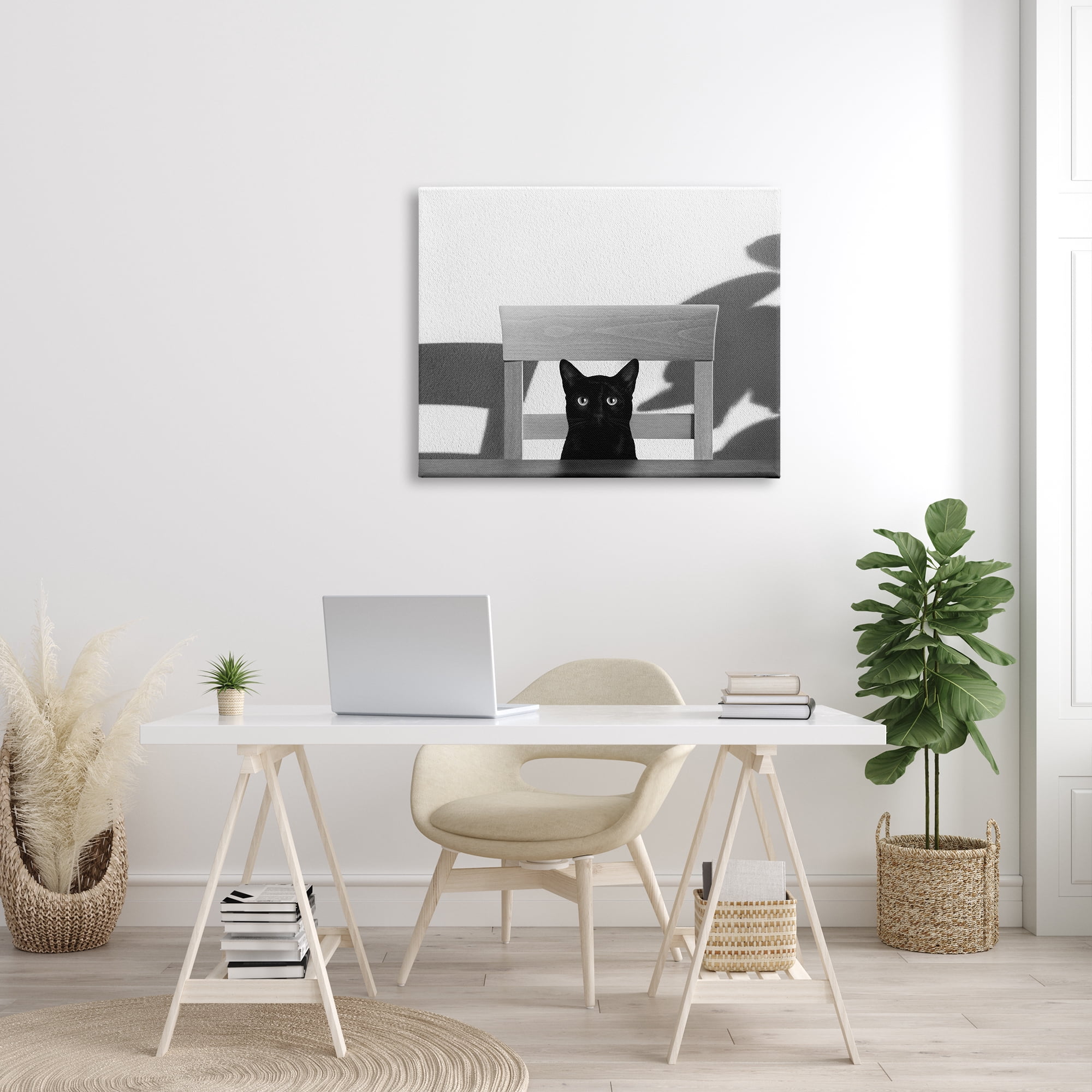 Stupell Industries Black Cat at Kitchen Table Pet Animal Photograph, 30 x 40, Designed by Jon Bertelli
