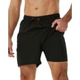 thumbnail image 3 of DAKIMOE Mens Swim Trunks Stretch Water Beach Shorts with Compression Liner 2 in 1 Quick-Dry Swimming Shorts with Zipper Pockets, Black, S, 3 of 8