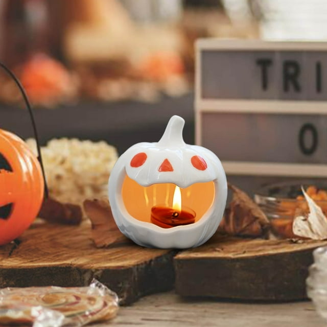 Ltdhehe Halloween Ceramic Pumpkin Candle Holder For Tealights Fall Centerpiece Tabletop Decoration For Home Party