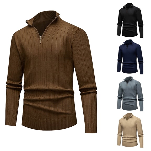 ZRGHAOYLQ Mens Knit Shirt Long Sleeve Quarter Zip Pullover Big and Tall Stand Collar Shirts Solid Color Plus Size Shirt Tops