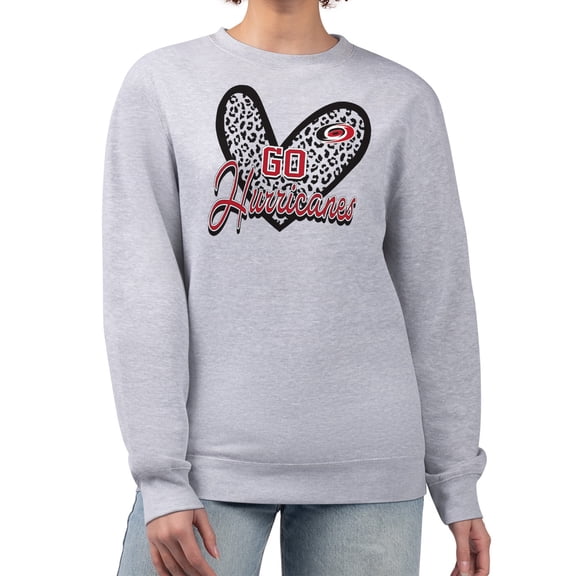 Women's G-III 4Her by Carl Banks Heather Gray Carolina Hurricanes Animal Print Heart Fleece Pullover Sweatshirt