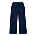 thumbnail image 4 of Lmnyox Women's Summer Beach Pants Lightweight Wide Leg Trousers Elastic Waist Cotton Linen Lounge Pants, 4 of 6