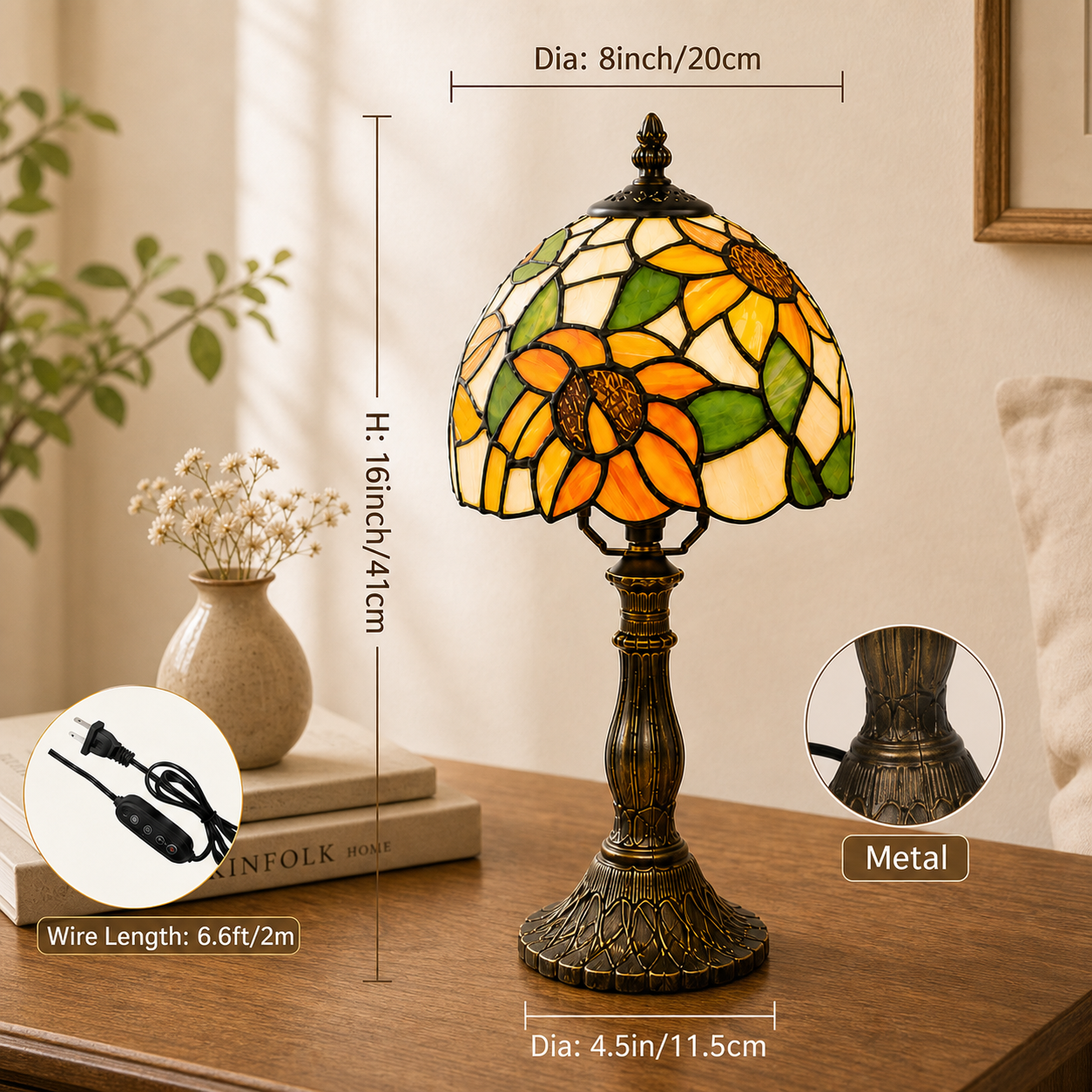 Mehoom Tiffany Style Sunflower Stained Glass Table Lamp photo 6