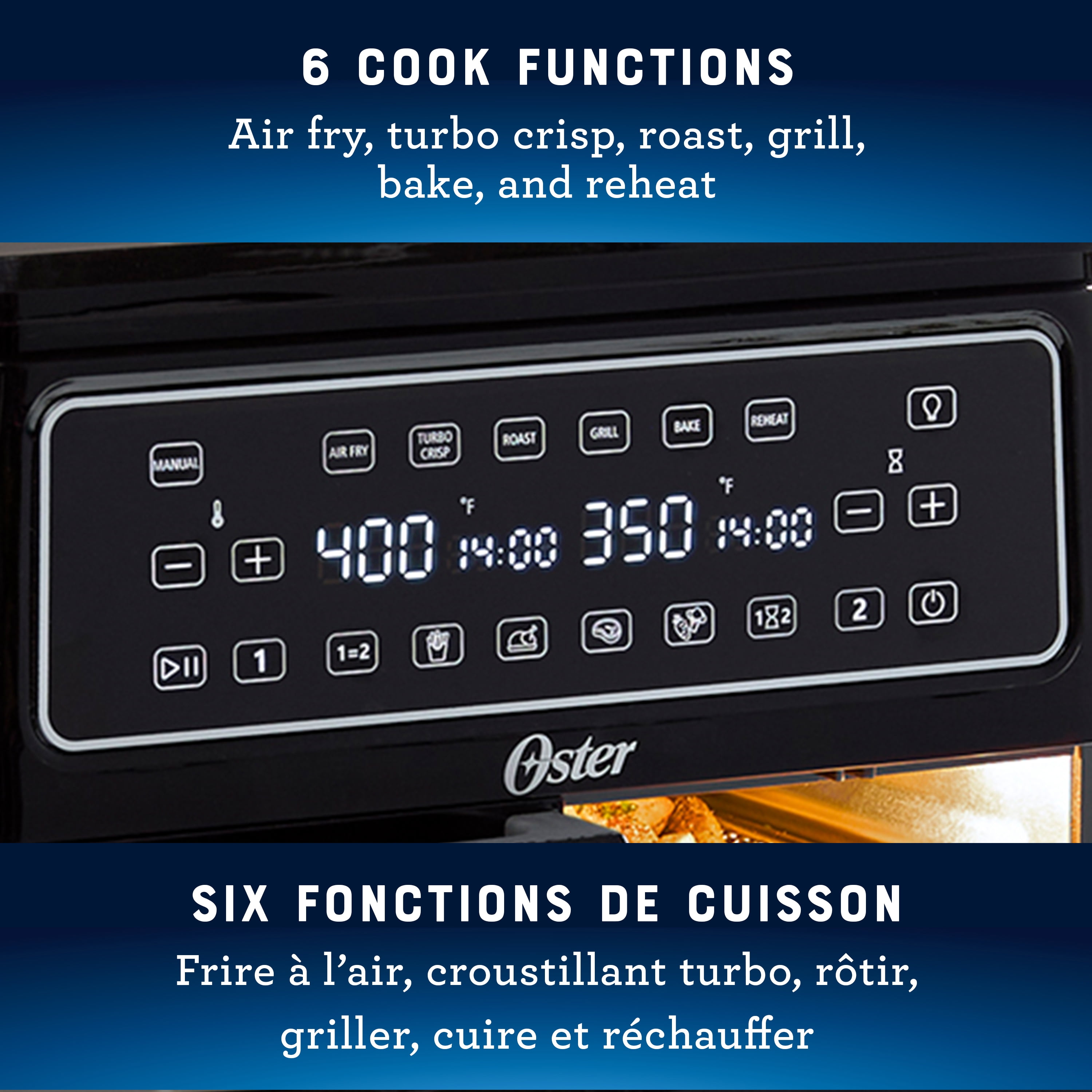 Oster 11-Quart Flex Air Fryer Oven, Dual Air Fryer with 2 Cooking Zones, Double Air Fryer with 6 Cooking Functions, Large Air Fryer with 2 Frying Baskets