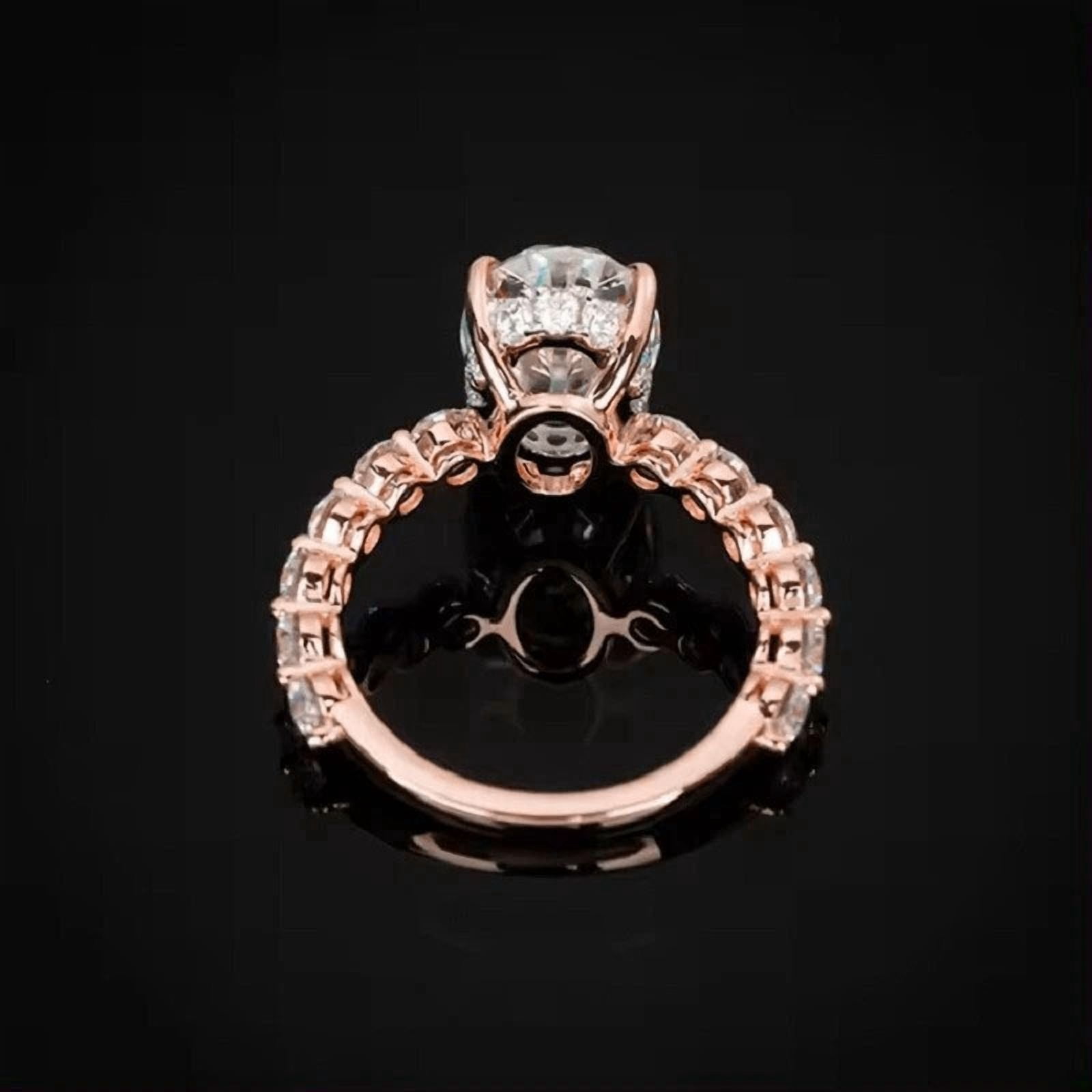 solitaire jewels 3.75CT Oval Moissanite Hidden Halo Engagement Ring For Women, 18K Rose Gold