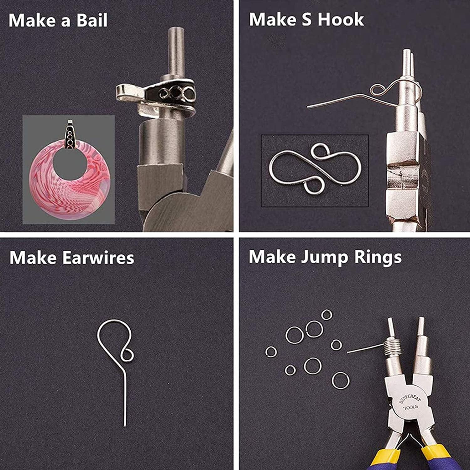 Wire Looping Tool Set with 2PCS Wire Looping Mandrel and 2PCS 6 in 1 Bail Making Plier for Jewelry Wire Wrapping and Jump Ring Forming diy