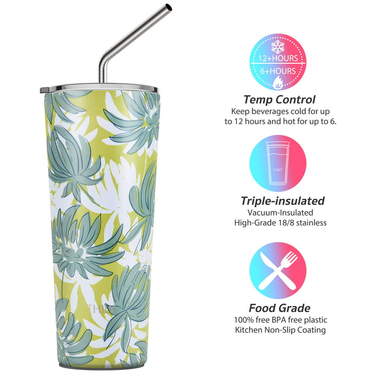 Tumbler Vacuum Insulated Travel Mug - THILY 26 oz Coffee Cup with Lids and Straws, Reusable, Splash-Proof, Powder Coated, Keep Ice Drinks Cold, Teal