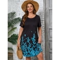 thumbnail image 3 of SHOWMALL Women's Plus Casual Dresses Short Swing Floral Beach Sundress with Pockets 2X Teal Leafy Border Print, 3 of 10