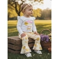 thumbnail image 6 of BemeyourBBs Infant Baby Girls Easter Chick Outfits Cute Girls Spring Clothes Long Sleeve Letter Print Romper Chicken Print Flared Pants Sets Headband Newbron Coming Home Outfit, 6 of 9