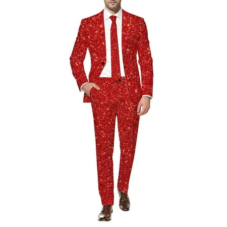 FYEGRE Men s Carnival Suits Mens Carnival 3D Digital Printed Lightweight Business Suit Set Contemporary Jacket and Trousers Ensemble for Style Red S