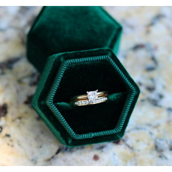 Silver & Stone Jewels Bridal Wedding Women Ring Set Round Cut Cubic Zirconia 14K Yellow Gold Finish Silver