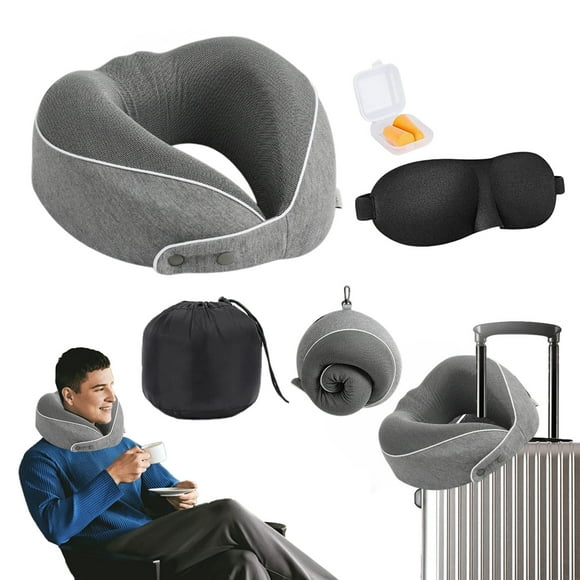 4pc Set Travel Pillow Memories Foam Travel Neck Pillow With Eye Mask Earplugs Storage Bag For Plane Car Home Recliner Use