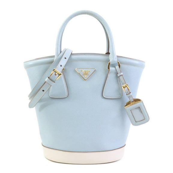 Pre-Owned Prada handbag shoulder bag in light blue and off-white leather, women's e60876g