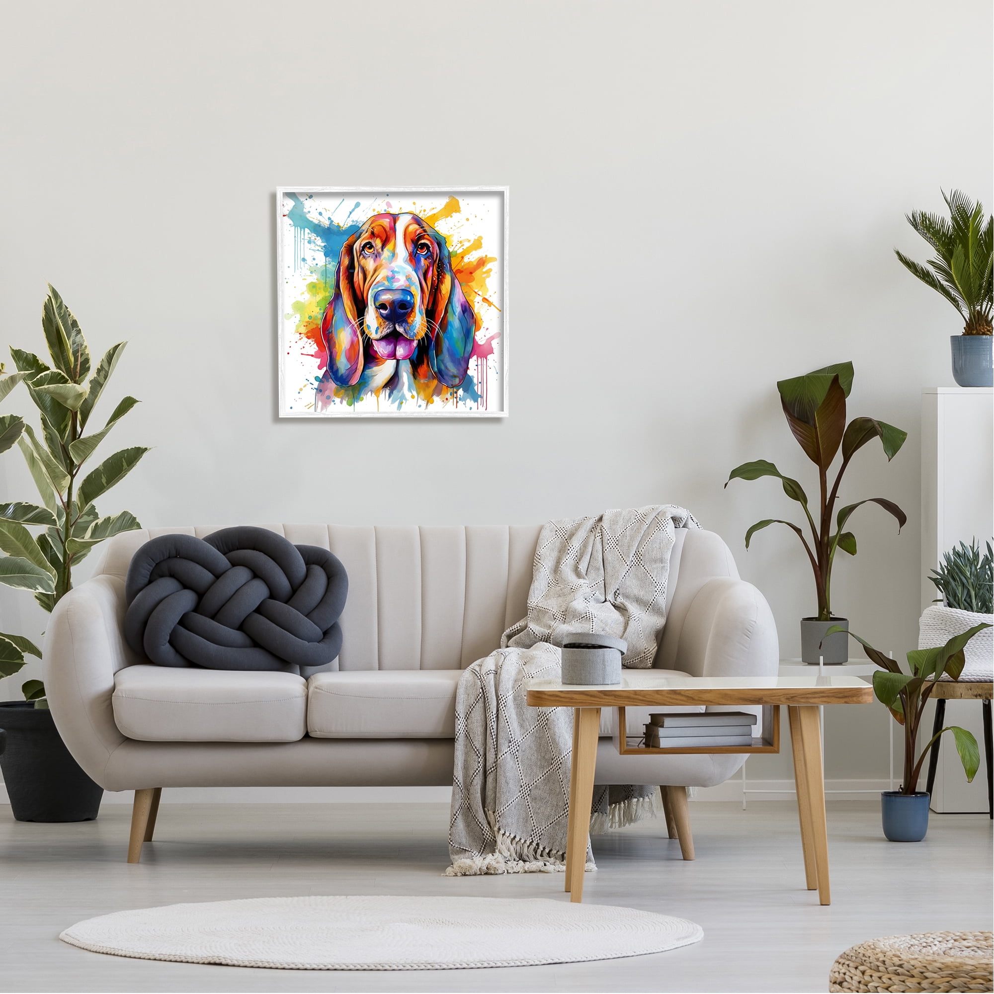 Stupell Industries Hound Dog Vibrant Splash Animals & Insects Painting White Framed Art Print Wall Art, 24 x 24