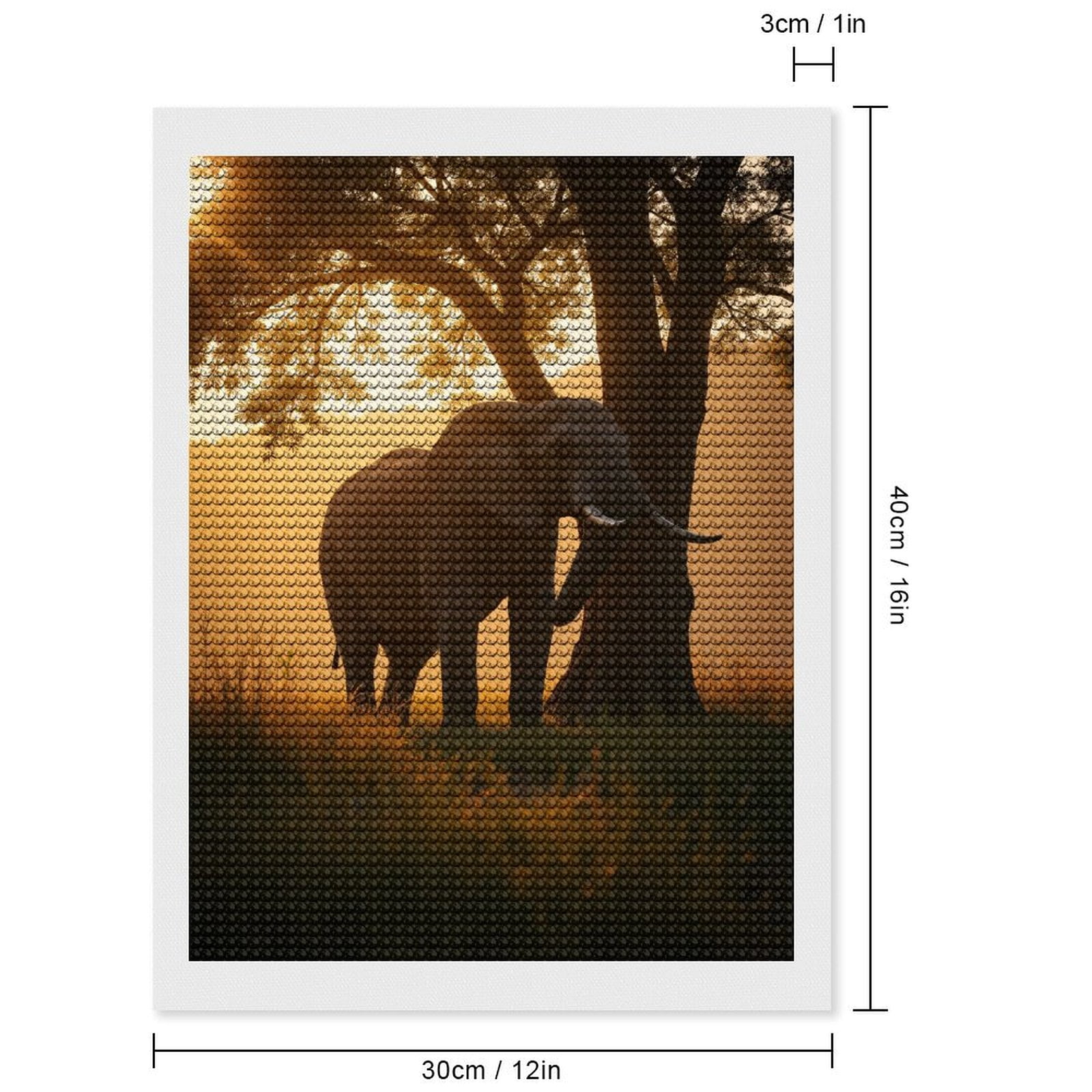 Diamond Art Kits for Adults, Elephant At Sunset Under Tree 5D Diamond Painting Kits for Adults Beginners, DIY Full Drill Diamond Painting, Gem Art and Crafts 12x16