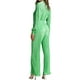 thumbnail image 5 of VISgogo - Conjunto de pantalones para mujer, blusa fruncida de manga larga con cuello en V y cuello de solapa + pantalones elásticos de longitud completa VISgogo moda, 5 of 9