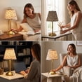 thumbnail image 4 of Lypsnake Fabric Floral Table Lamp, Pleated Cream Floral Lampshade Desk Lamp with Battery& USB Rechargeable, Rechargeable Decorative Bedside Lamp Night Light for Bedroom Living Room Side Table Decor, 4 of 7
