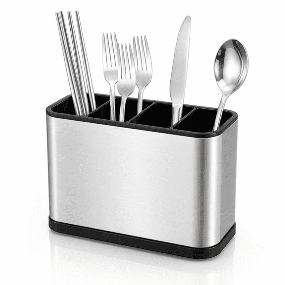 Silverware Organizer,Kitchen Utensil Holder For Counter,Stainless Steel Caddy,4 Compartments Organizer,Capacity Flatware Spoon Fork Tool Cutlery Holder（Silvery）
