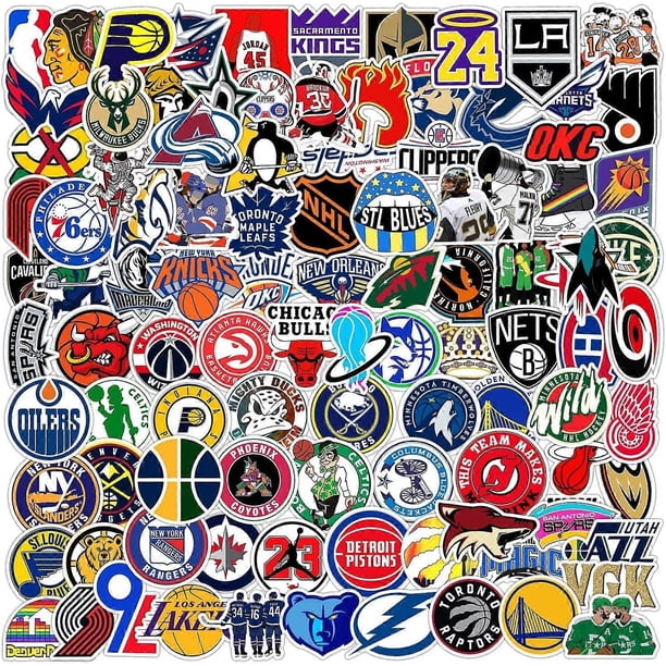 100Pcs Basketball Team Stickers Ice Hockey Team Fans Logo Stickers Collection Vinyl Waterproof Stickers for Water Bottles,Basketball Notebook,Basketba