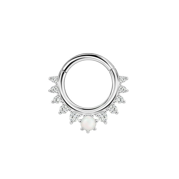 FANSING White Opal Septum Rings for Women 16 Gauge Septum Clicker Surgical Steel Septum Piercing Rings 16g Septum Jewelry 8mm Spike Septum Hoop with Clear CZ